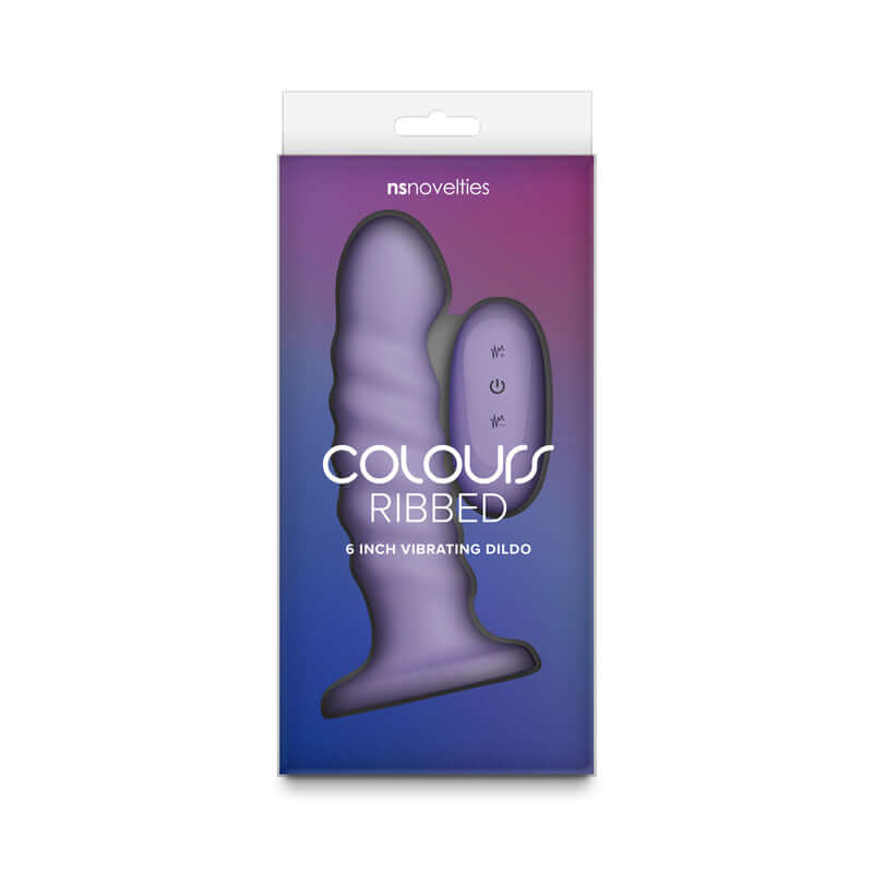 Colours Ribbed - 6'' Vibrating Dildo packaging showcasing a ribbed vibrating dildo with remote.