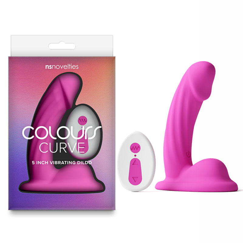 Colours Curve - Vibrating 5'' Dildo -  -  12.6 cm USB Rechargeable Vibrating Dildo with Wireless Remote in pink packaging.