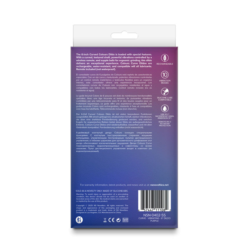 Colours Curve - Vibrating 6'' Dildo -  -  16.4 cm USB Rechargeable Vibrating Dildo with Wireless Remote packaging back