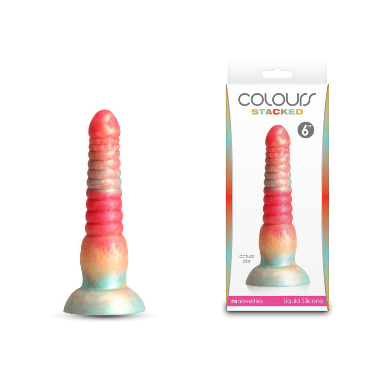 Colours Stacked - 6'' Dildo - Red/Gold - Red/Gold 16 cm Fantasy Dildo with packaging and liquid silicone design.