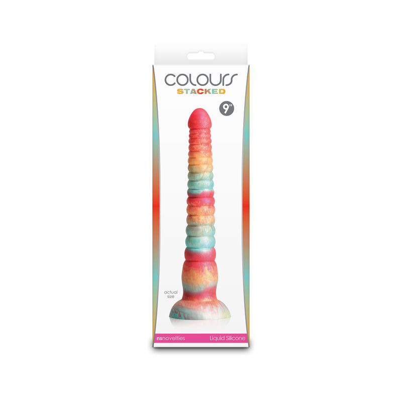 Colours Stacked - 9'' Dildo - Red/Gold - Red/Gold 23 cm Fantasy Dildo displayed in packaging.