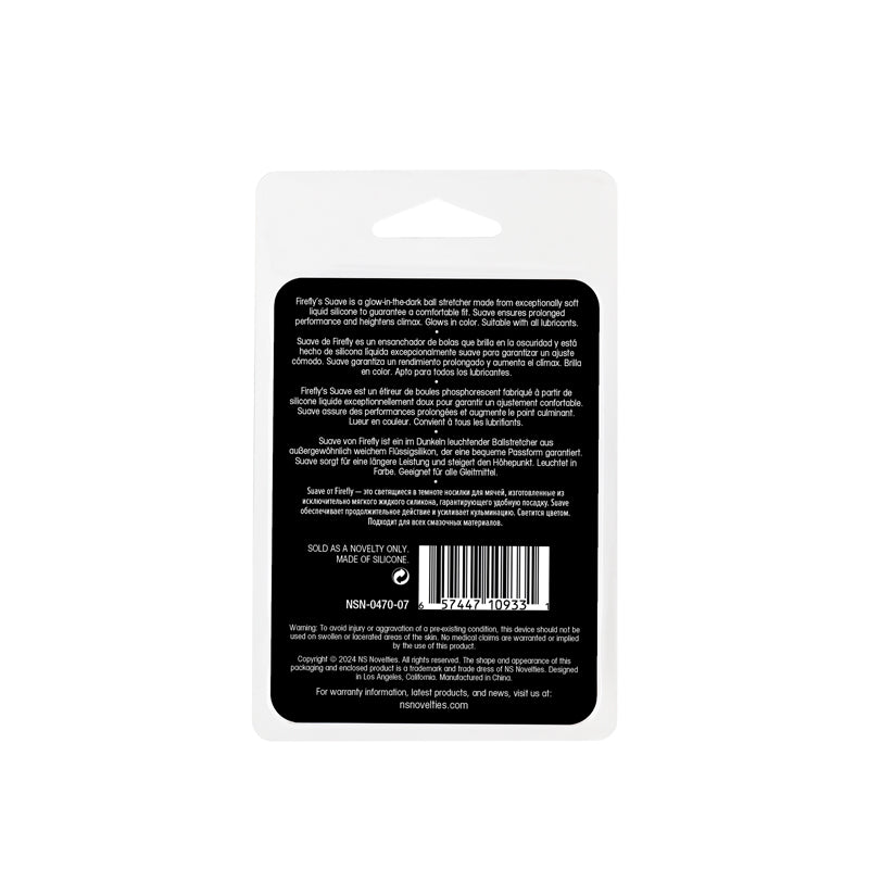 Firefly - Suave Ball Stretcher -  - Glow in Dark  Ball Stretcher packaging back with product details and barcode.