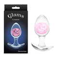 Glams Cosmic - Medium -  - Clear/ 9.5 cm Small Butt Plug with pink glass marble and silicone base.