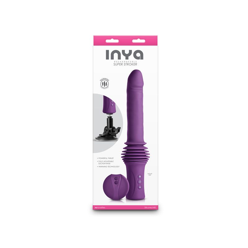 INYA Super Stroker -  -  36.8 cm USB Rechargeable Thrusting Vibrator with Remote Control & Stand packaging view.