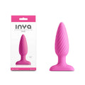 INYA Swirl 10.7 cm USB rechargeable vibrating anal plug with ribbed design in pink silicone.