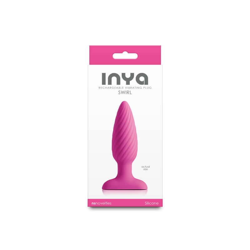 INYA Swirl rechargeable vibrating anal plug packaging featuring a ribbed silicone design.