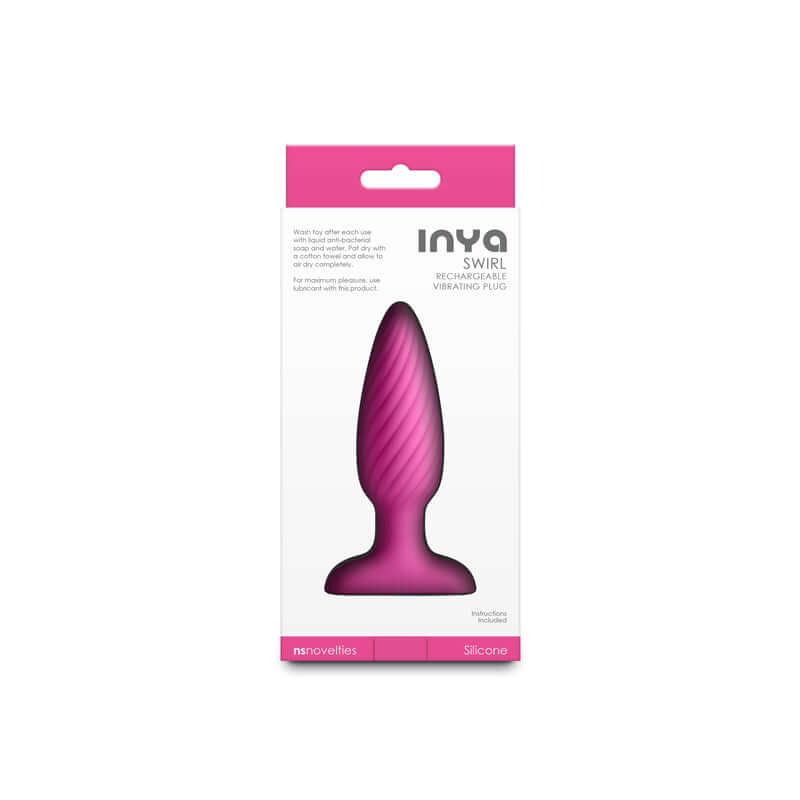 INYA Swirl - 10.7 cm USB rechargeable vibrating anal plug in ribbed silicone design.