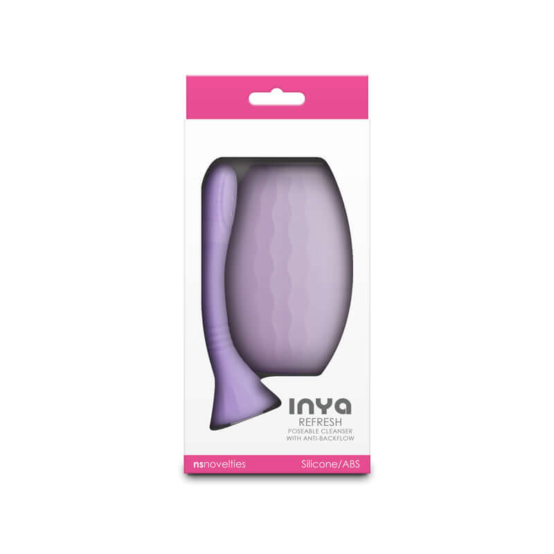 INYA Refresh unisex intimate hygiene douche in packaging, featuring silicone and anti-backflow design for safety.