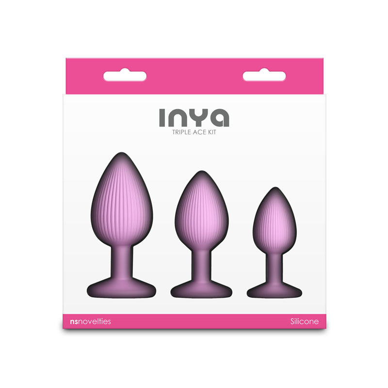 INYA Triple Ace Kit - Blush -  Butt Plugs - Set of 3 Sizes in sleek packaging with silicone plugs.