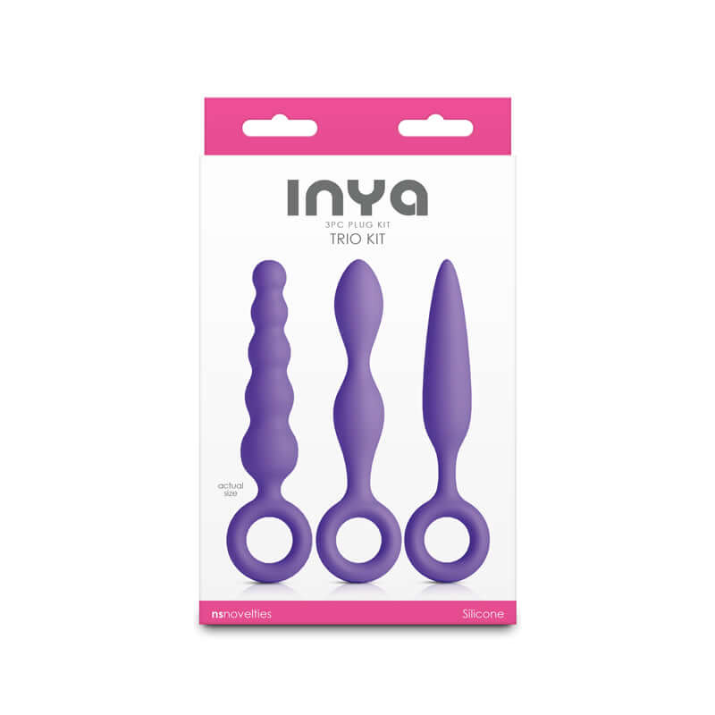 INYA Trio Kit anal plugs set of 3, beginner anal plug set, body-safe silicone, easy retrieval finger rings