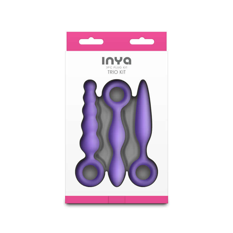 INYA Trio Kit anal plug set, three-piece beginner anal plug set with body-safe silicone and finger rings.