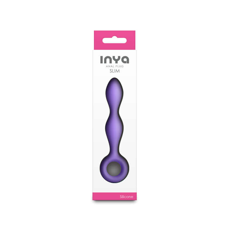 INYA slim anal plug for beginners with tapered design, soft silicone, and finger rings for comfort.