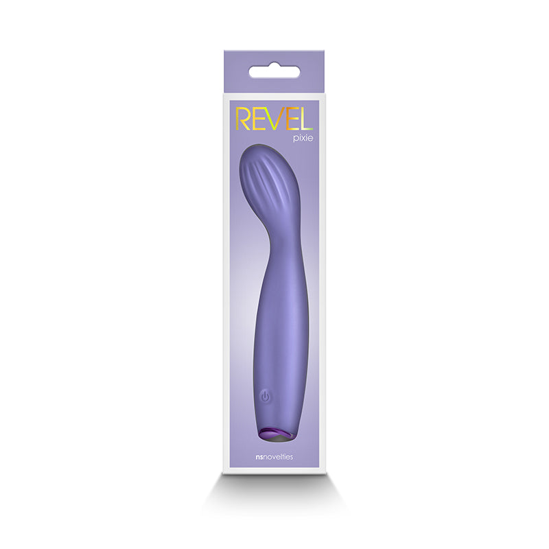 Revel Pixie -  -  17.3 cm USB Rechargeable Vibrator in purple packaging, ideal intimate essentials for her.
