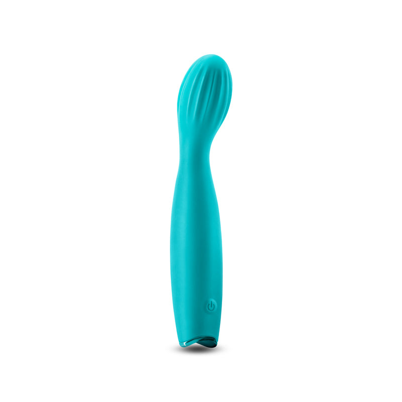 Revel Pixie - Teal - Teal 17.3 cm USB Rechargeable Vibrator in teal color, designed for G-spot stimulation.