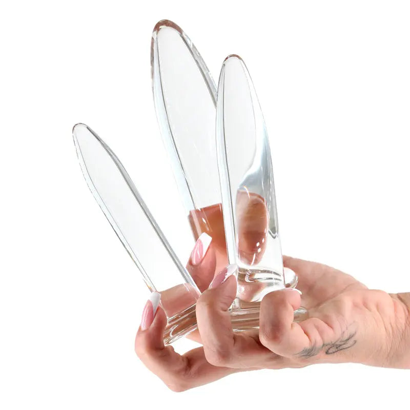 Crystal - 3pc Trainer Kit -  -  Glass Anal Plugs - Set of 3 Sizes NS Novelties Discreet Intimate Essentials.