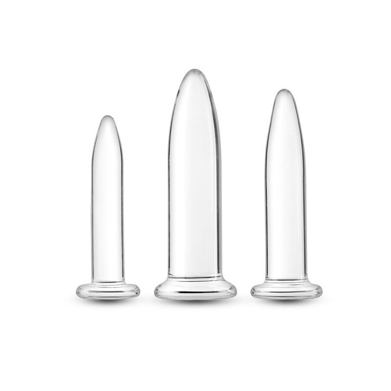 Crystal - 3pc Trainer Kit -  -  Glass Anal Plugs - Set of 3 Sizes displayed in a sleek arrangement.