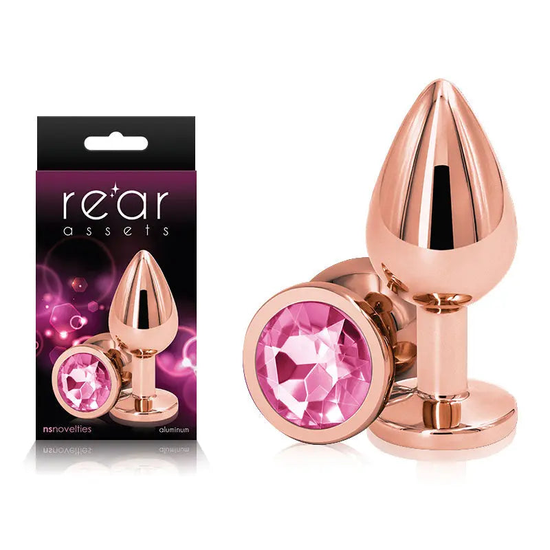 Rear Assets Rose Gold Medium - Rose Gold Medium Metal Butt Plug with Pink Gem Base NS Novelties Discreet Intimate Essentials.