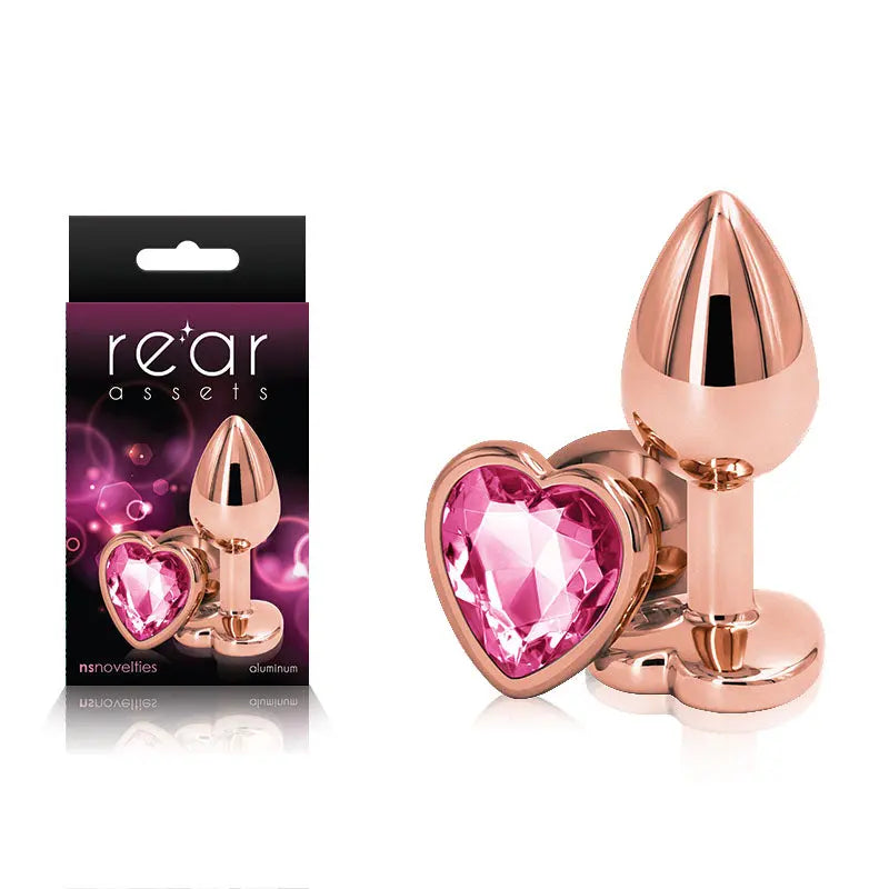 Rear Assets Rose Gold Heart Small - Rose Gold Small Metal Butt Plug with Pink Heart Gem Base NS Novelties Discreet Intimate Essentials.