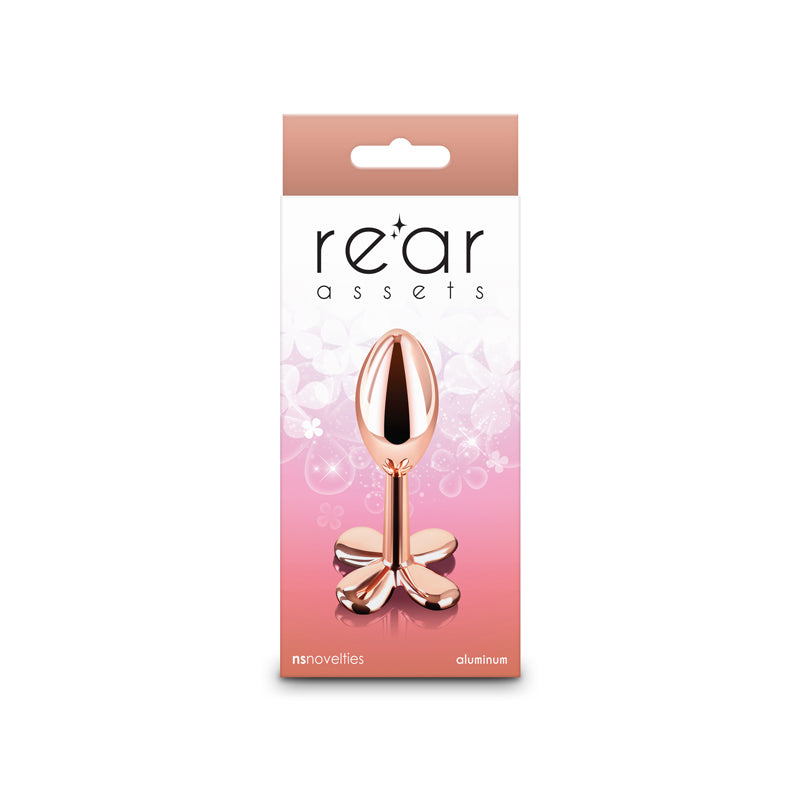 Rear Assets Clover -  -  9.2 cm Metallic Butt Plug in elegant packaging with a rose gold finish.