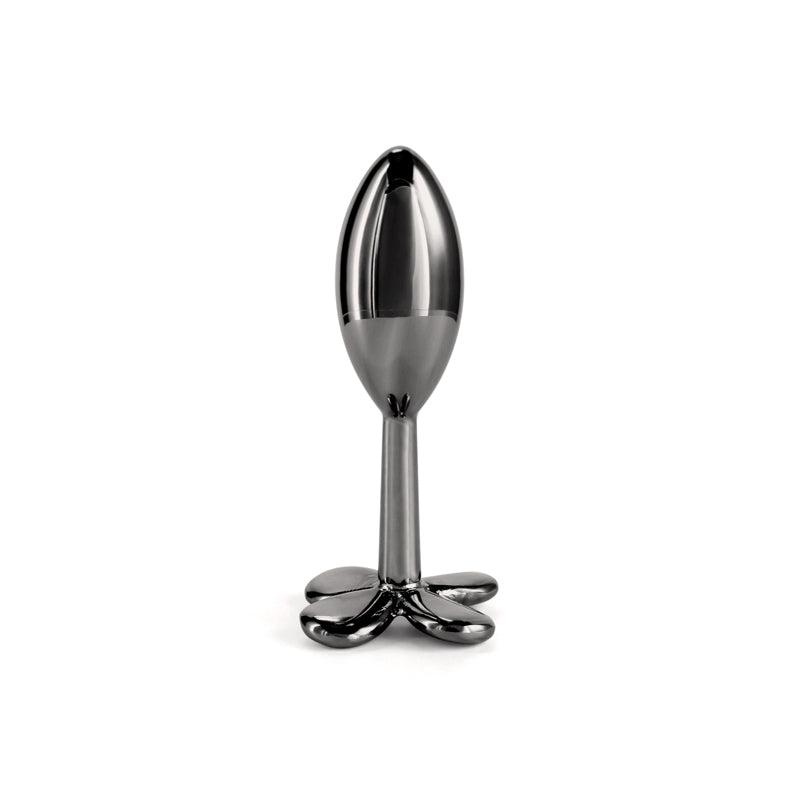 Rear Assets Clover - Gunmetal - Gunmetal 9.2 cm Metallic Butt Plug with a sleek chrome finish.