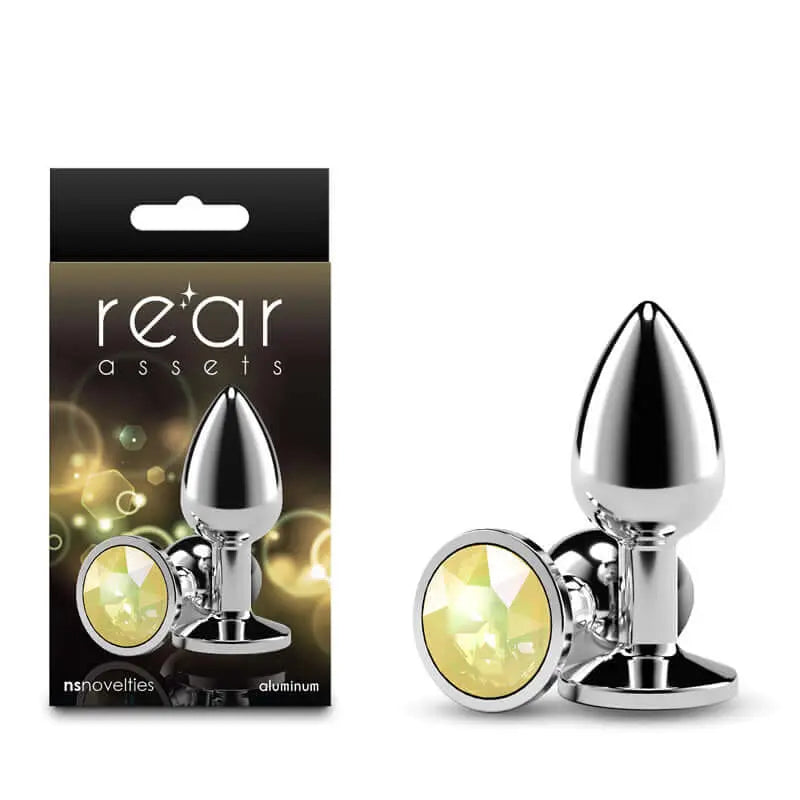 Rear Assets Silver - Small - Yellow Gem - Silver Small Metal Butt Plug with Yellow Gem Base NS Novelties Discreet Intimate Essentials.