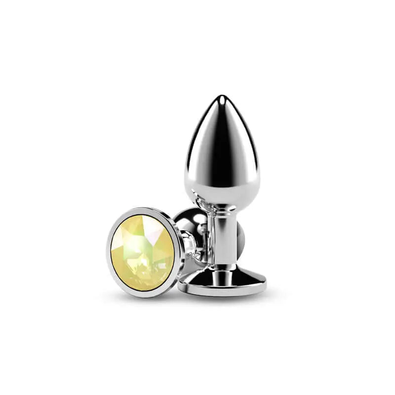 Rear Assets Silver - Small - Yellow Gem - Silver Small Metal Butt Plug with Yellow Gem Base NS Novelties Discreet Intimate Essentials.