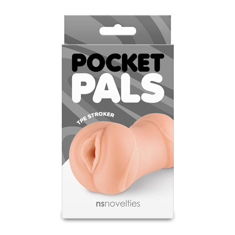 Pocket Pals Vagina Stroker - Tan - Tan Vagina Stroker packaging showcasing its realistic design and compact form.