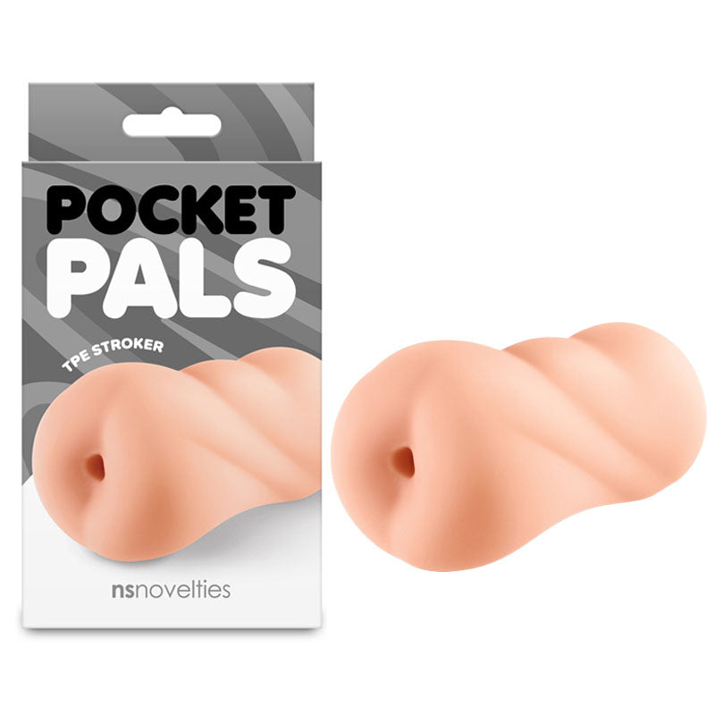 Pocket Pals Anal Stroker - Tan - Tan Anal Stroker with packaging, body-safe TPE masturbator for intimate use.