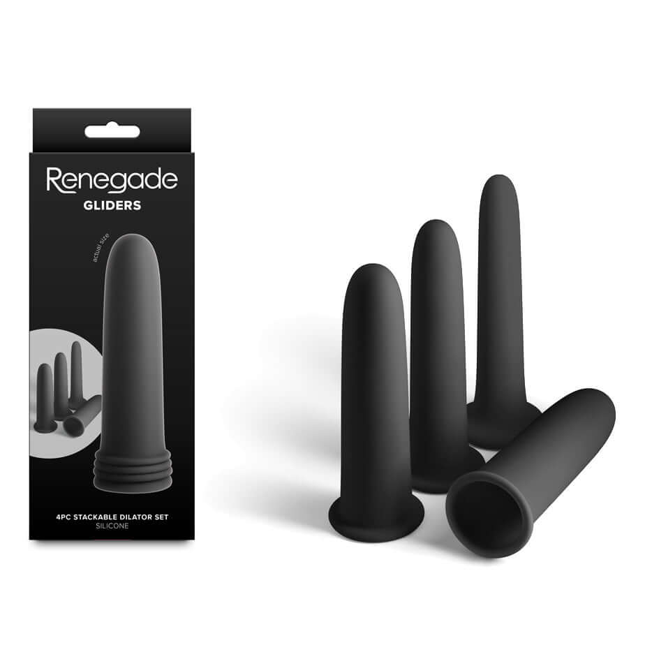 Renegade Gliders anal dilator set for beginners, featuring 4 stackable silicone dilators for enhanced comfort.