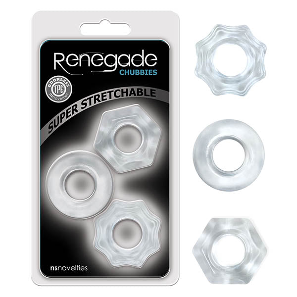 Renegade Chubbies - Clear Cock Rings - Set of 3 featuring super stretchable TPE material for comfort and control