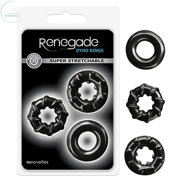 Affordable quality Renegade - Dyno Rings - Black Cock Rings - Set of 3  from NS Novelties by Discreet Intimate Essentials with Discreet Delivery 