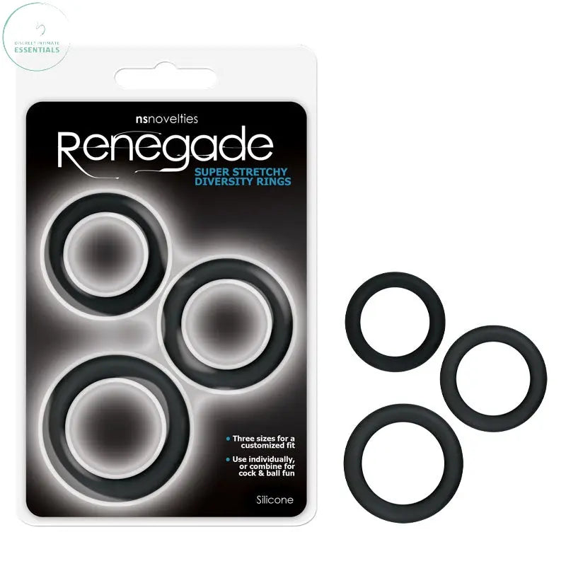 Affordable quality Renegade Diversity Rings -  Cock Rings - Set of 3 Sizes  from NS Novelties by Discreet Intimate Essentials with Discreet Delivery 
