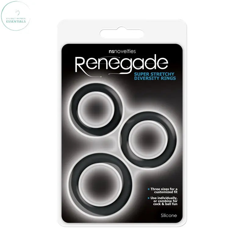 Affordable quality Renegade Diversity Rings -  Cock Rings - Set of 3 Sizes  from NS Novelties by Discreet Intimate Essentials with Discreet Delivery 