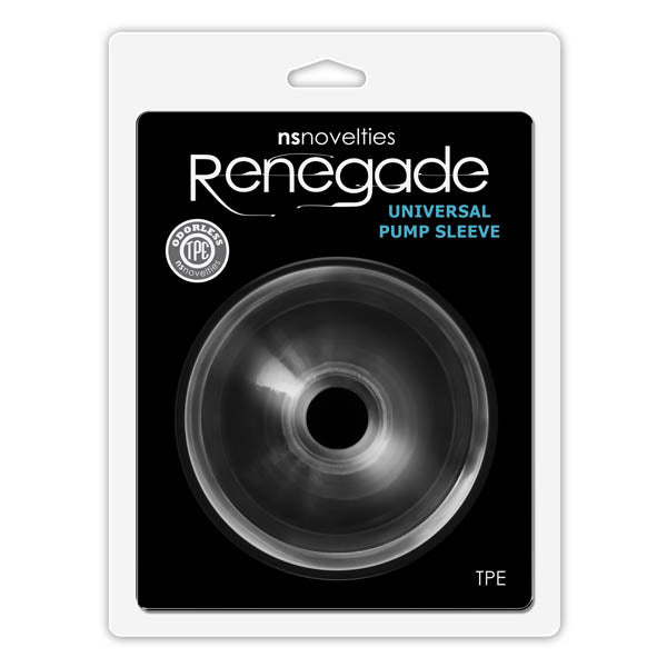 Renegade Universal Pump Sleeve - Clear Penis Pump Sleeve package featuring soft TPE design for intimate essentials.