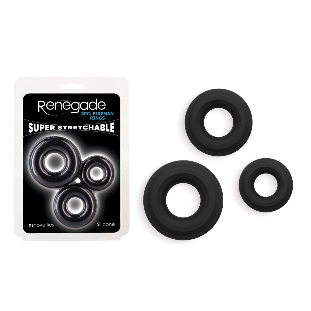Renegade 3pc Fireman Rings -  -  Cock Rings - Set of 3 Sizes - Silicone stretchable rings for intimate essentials