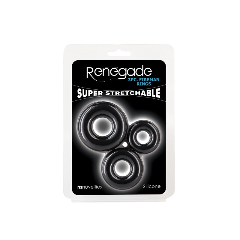 Renegade 3pc Fireman Rings -  -  Cock Rings - Set of 3 Sizes, super stretchable silicone rings for comfort.