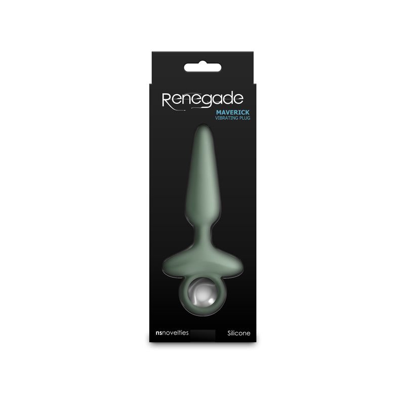 Renegade Maverick - Sage - 15 cm USB Rechargeable Vibrating Butt Plug packaging view with elegant design.