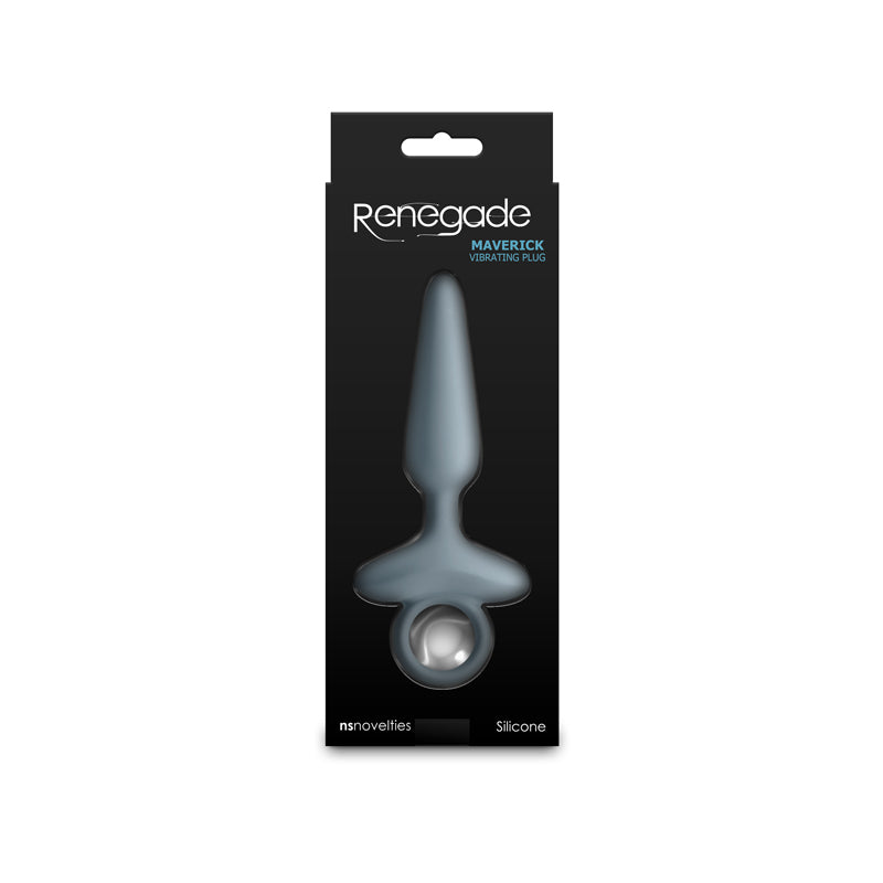 Renegade Maverick - Grey - Grey 15 cm USB Rechargeable Vibrating Butt Plug in sleek packaging.