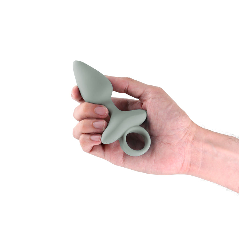 Renegade Orion - Sage - 13 cm USB Rechargeable Vibrating Butt Plug held in hand.