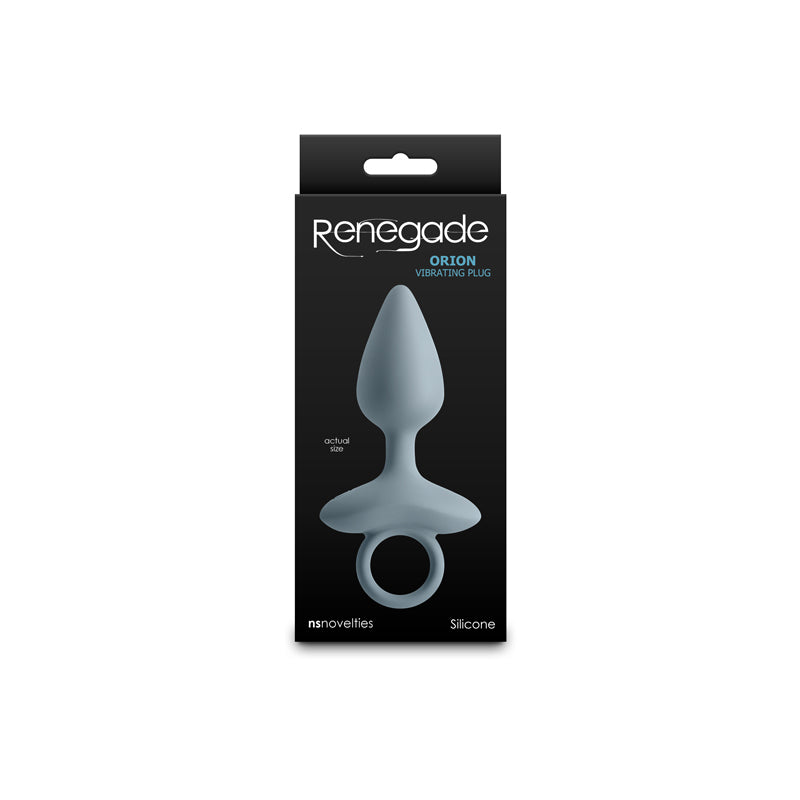 Renegade Orion - Grey - Grey 13 cm USB Rechargeable Vibrating Butt Plug packaging front view.