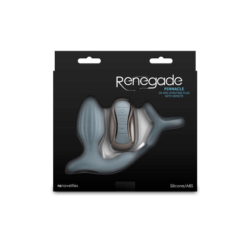 Renegade Pinnacle - Grey - Grey USB Rechargeable Vibrating Butt Plug with Cock Ring packaging image.