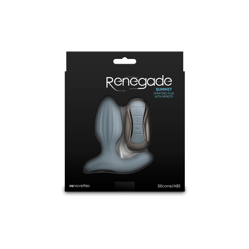 Renegade Summit - Grey - Grey 10.2 cm USB Rechargeable Vibrating Butt Plug with Remote in packaging.