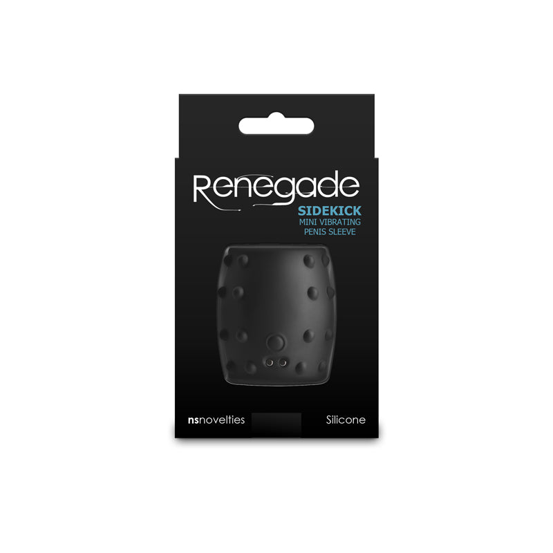 Renegade Sidekick -  -  USB Rechargeable Vibrating Penis Cage packaging featuring a black silicone design.