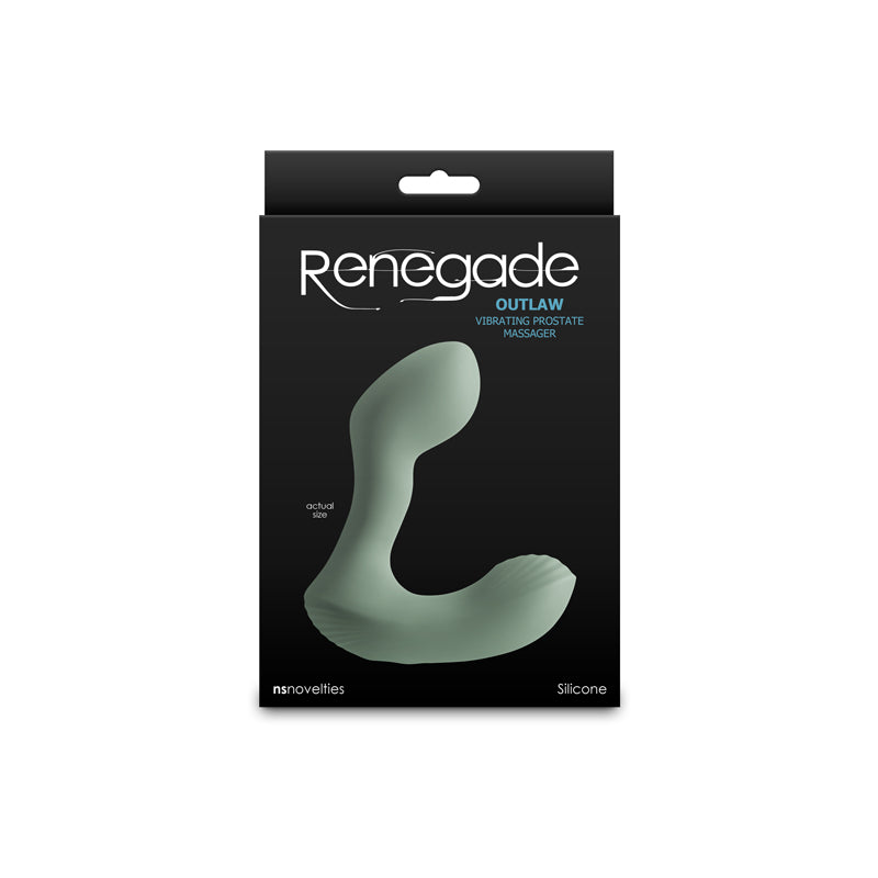 Renegade Outlaw - Sage - 12 cm USB rechargeable prostate massager packaging with sleek design.