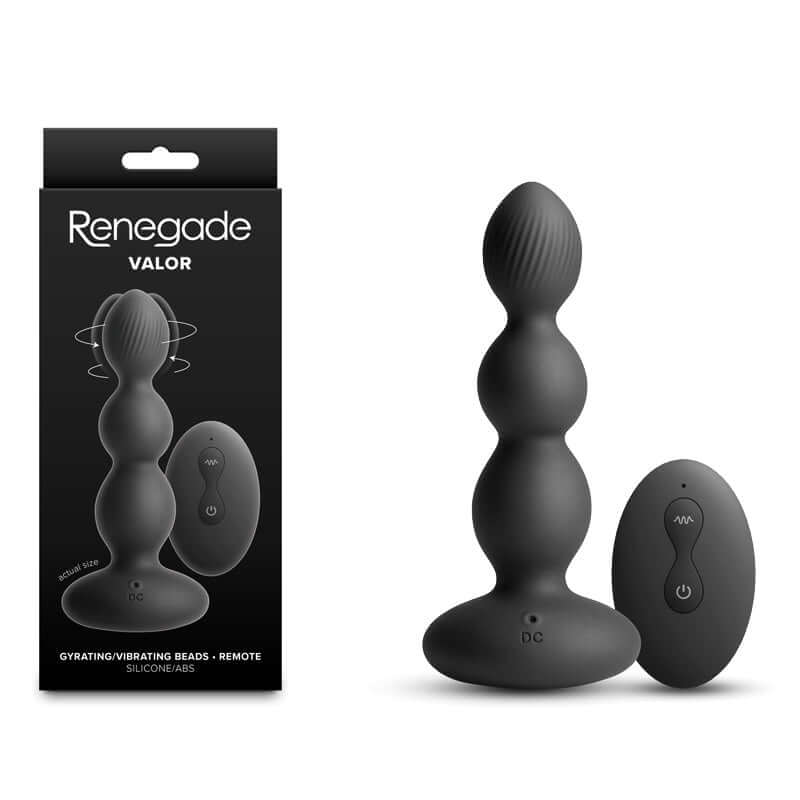 Renegade Valor 13.7 cm USB rechargeable vibrating anal beads with wireless remote and silicone design.