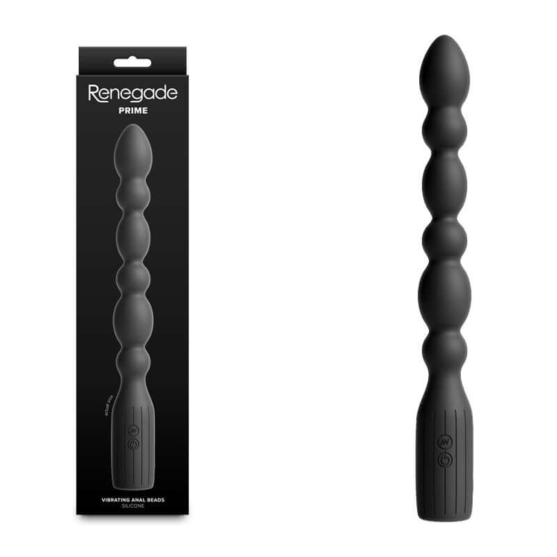 Renegade Prime USB rechargeable vibrating anal beads with 8.5 inches insertable length and multiple functions.