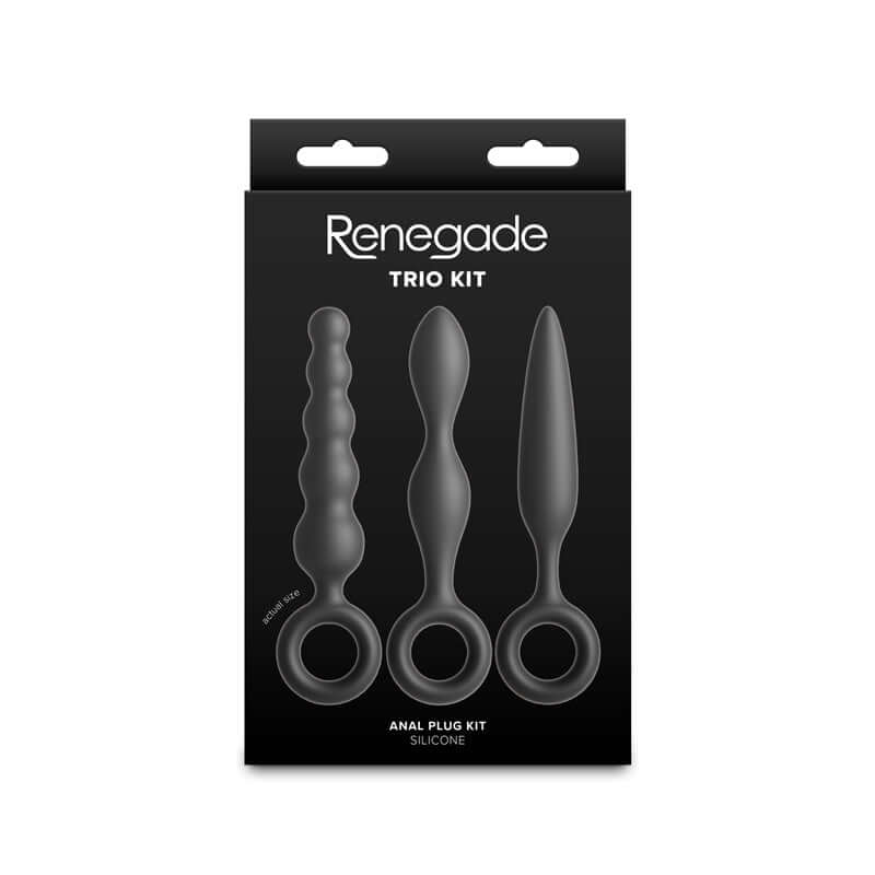 Renegade Trio Kit - set of 3 beginner anal plug set, body-safe silicone plugs with finger rings for easy retrieval.
