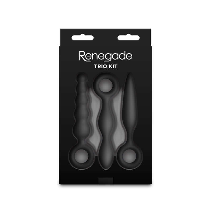 Renegade Trio Kit packaging featuring three beginner anal plug set made of body-safe silicone for comfort and exploration.