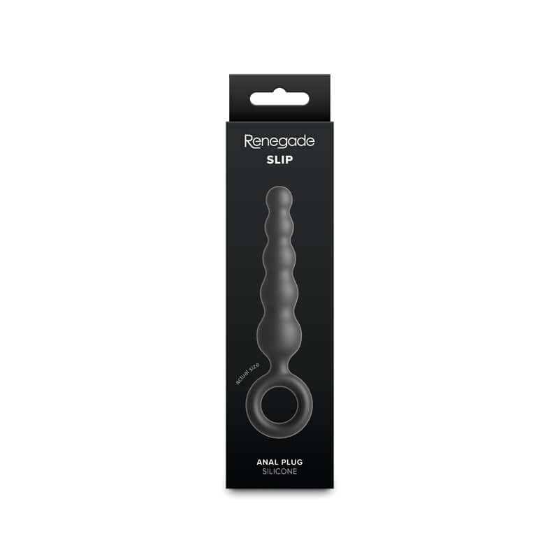 Renegade Slip anal plug packaging showcasing a beginner silicone anal plug made of soft silicone material.