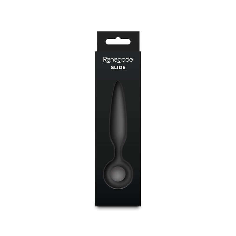 Renegade Slide packaging for a beginner silicone anal plug, featuring a tapered design and comfortable grip.